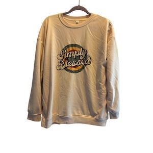 Simply Blessed Graphic Crewneck Sweatshirt Peach XL Oversized Pullover Top